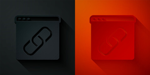 Paper cut Browser window icon isolated on black and red background. Paper art style. Vector