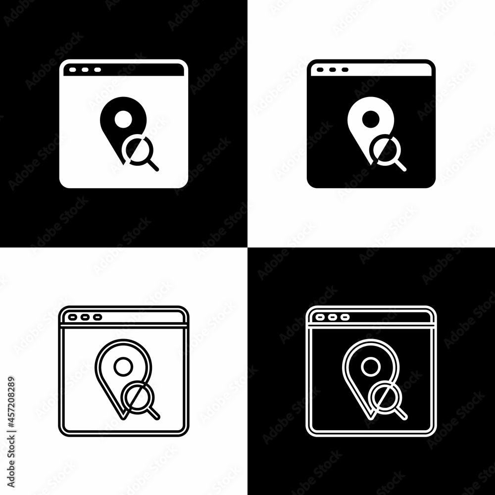 Poster set infographic of city map navigation icon isolated on black and white background. mobile app inter