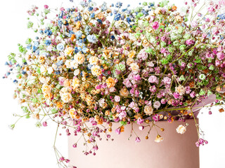 A bouquet of small gypsophila flowers made by a professional florist, a romantic bouquet, close-up