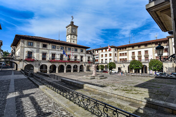 Guernica, Spain - 11 Sept 2021: The town square of Guernica (Gernika) in the Basque region of Spain