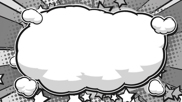 中央から広がる漫画調の雲フキダシ - モノトーン