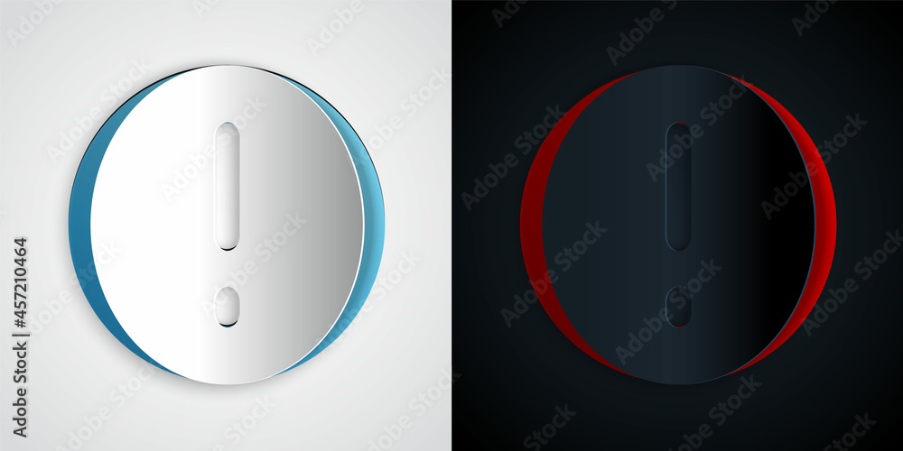 Poster paper cut speech bubble and exclamation icon isolated on grey and black background. faq sign. copy f