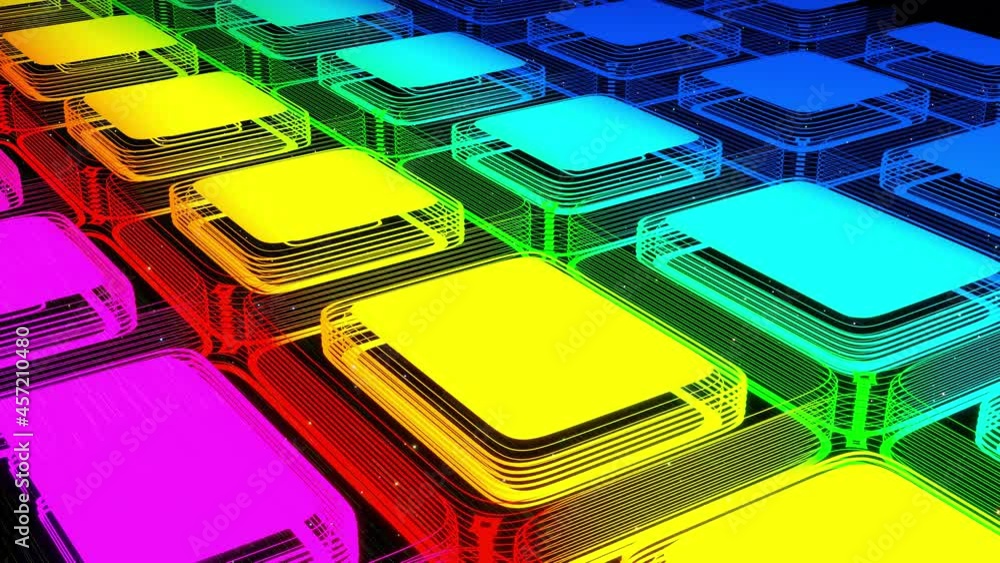 Aufkleber vj abstract sci fi futuristic bg. fly over 3d multilayer hologram complex pattern. neon light rainbo