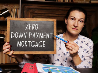 Financial concept meaning ZERO DOWN PAYMENT MORTGAGE with phrase on the board