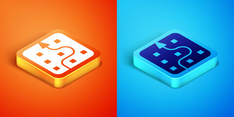 Isometric Neural network icon isolated on orange and blue background. Artificial intelligence AI. Vector