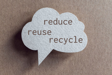 Reduce reuse recycle words printed on speech bubble