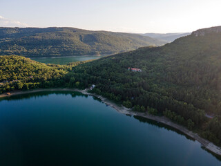 Obraz premium Aerial view of Aleksandar Stamboliyski Reservoir, Bulgaria