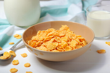 Delicious cornflakes in a plate on the table. 