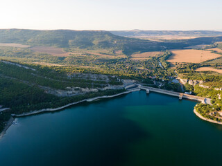 Fototapeta premium Aerial view of Aleksandar Stamboliyski Reservoir, Bulgaria