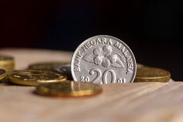 Close up of 20 sen Ringgit Malaysia, selected focus © JakaSuryanta