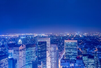 Night view of New York Manhattan during sunset