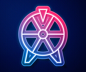Glowing neon line Lucky wheel icon isolated on blue background. Vector