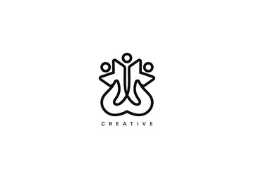 Wonderful Teamwork Logo Design. Creative vector line based icon template.
