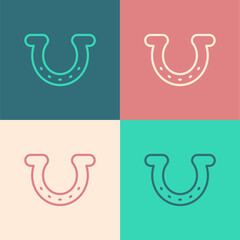 Pop art line Horseshoe icon isolated on color background. Vector