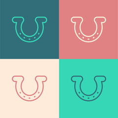 Pop art line Horseshoe icon isolated on color background. Vector