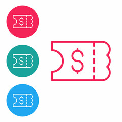 Red line Lottery ticket icon isolated on white background. Bingo, lotto, cash prizes. Financial success, prosperity, victory, winnings luck. Set icons in circle buttons. Vector