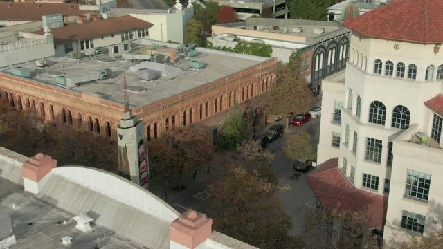 Aerial: Downtown Santa Cruz, California, USA