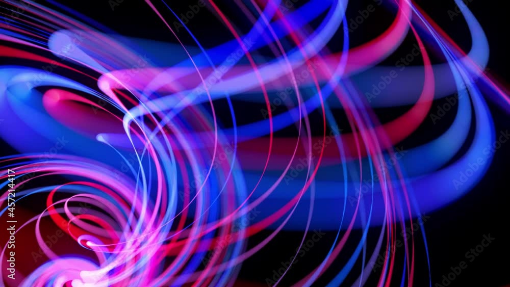 Poster light flow bg in 4k. abstract looped background with light trails, stream of red blue neon lines in 
