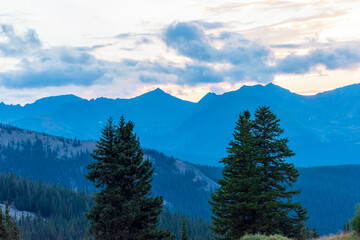 Scenic mountain view at blue hour