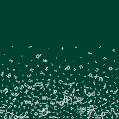 Falling letters of English language. Sketch chalk flying words of Latin alphabet. Foreign languages study concept. Excellent back to school banner on blackboard background.