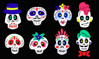 Set of skulls stickers vector design