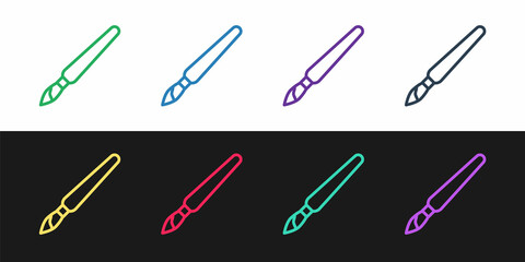 Set line Paint brush icon isolated on black and white background. Vector