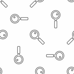 Grey line Magnifying glass icon isolated seamless pattern on white background. Search, focus, zoom, business symbol. Vector