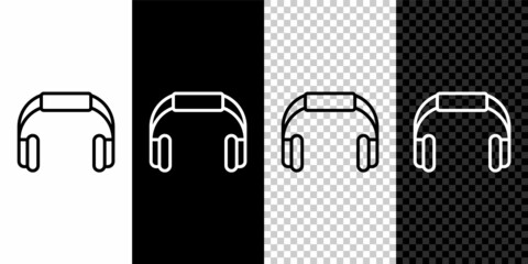Set line Headphones icon isolated on black and white, transparent background. Earphones. Concept for listening to music, service, communication and operator. Vector