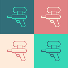 Pop art line Water gun icon isolated on color background. Vector