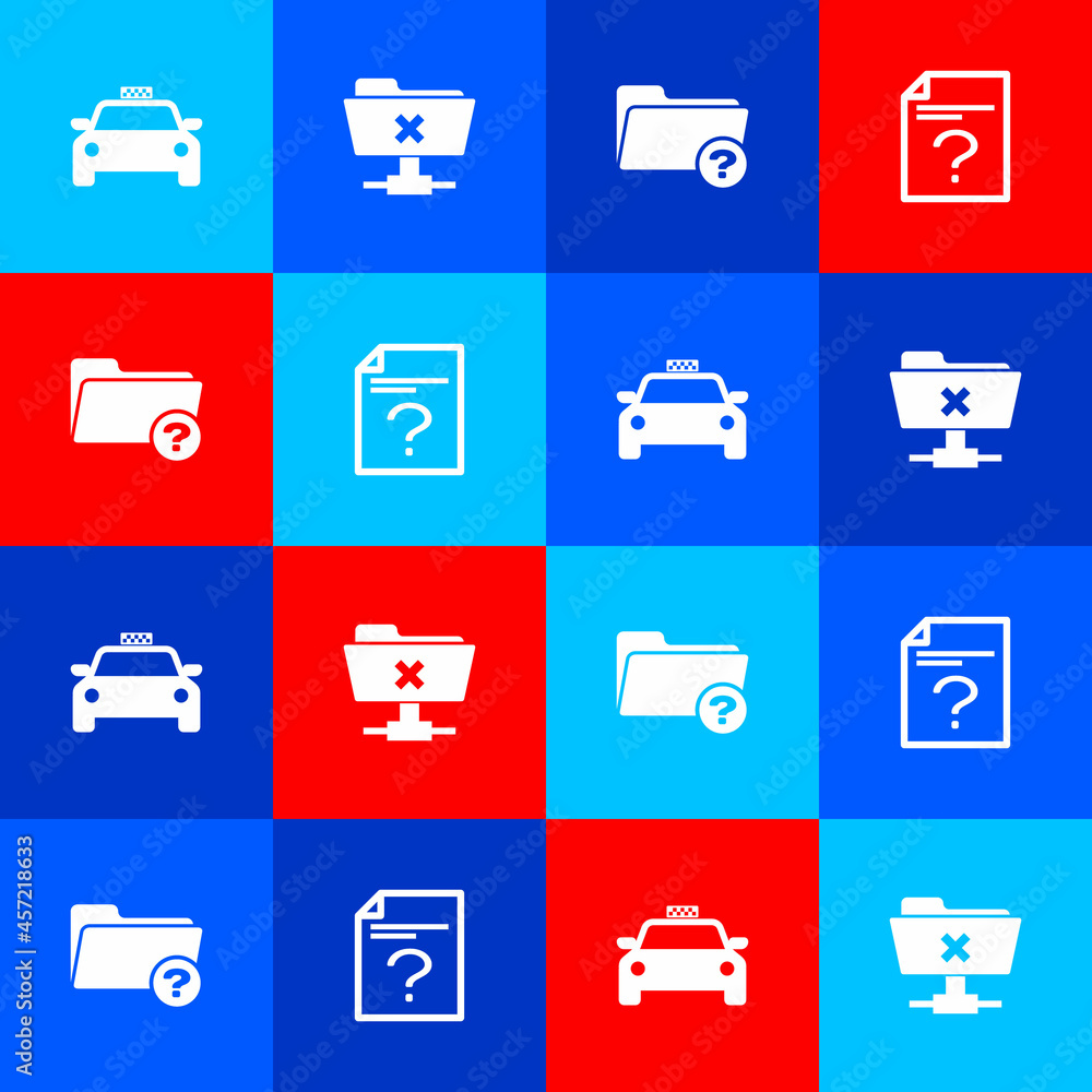 Aufkleber set taxi car, ftp cancel operation, unknown directory and document icon. vector
