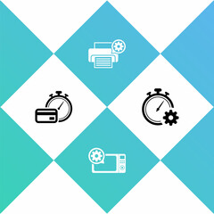 Set Fast payments, Microwave oven setting, Printer and Time management icon. Vector