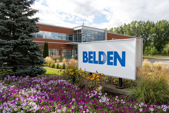 
Montreal, Quebec, Canada - September 3, 2021: Belden office in Montreal, Quebec, Canada. Belden Incorporated is an American manufacturer of networking, connectivity, and cable products.
