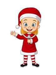 Cartoon little girl wearing christmas santa costume