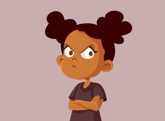 Upset Little Girl Frowning Vector Cartoon