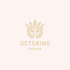 Fototapeta premium octopus line logo with crown icon logo design template