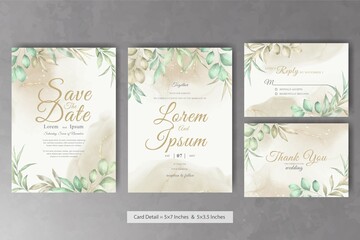 Fototapeta na wymiar Beautiful Wedding Invitation Card Template with Watercolor Hand Drawn Foliage