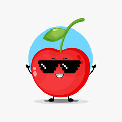 Cute cherry character wearing pixel glasses