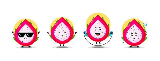 Cute dragon fruit character collection