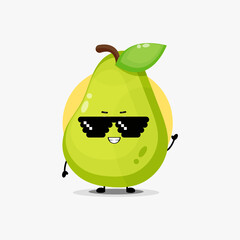 Cute pear character wearing pixel glasses