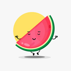 Cute watermelon character meditating in yoga pose