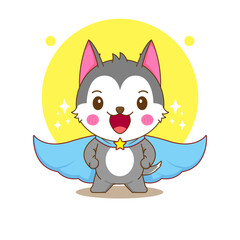 Cartoon illustration of cute husky character with cloak