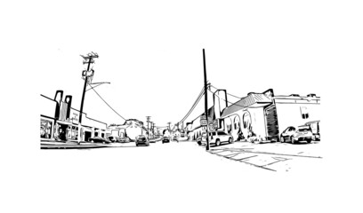 Building view with landmark of Lancaster is the 
city in Pennsylvania. Hand drawn sketch illustration in vector.