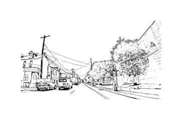 Obraz premium Building view with landmark of Lancaster is the city in Pennsylvania. Hand drawn sketch illustration in vector.