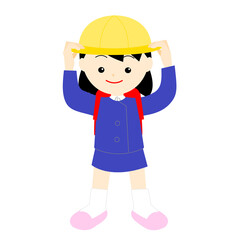黄色い帽子をかぶる制服姿の女の子