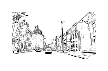 Building view with landmark of Lancaster is the 
city in Pennsylvania. Hand drawn sketch illustration in vector.