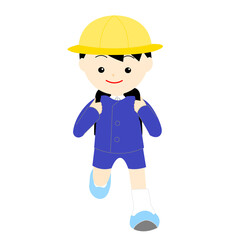 正面に向かって走る男の子