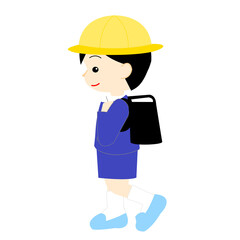 左へ向かって歩く男の子