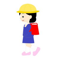 左へ向かって歩く女の子