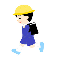 左へ向かって走る男の子