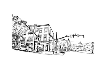 Building view with landmark of Lancaster is the 
city in Pennsylvania. Hand drawn sketch illustration in vector.